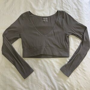 Garage Gray Fitted Crop Long Sleeve